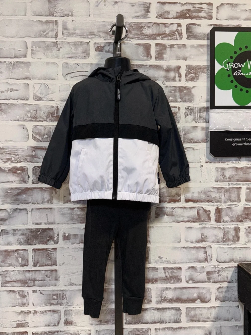 Kids Black and White Hooded Windbreaker Jacket 18/24m